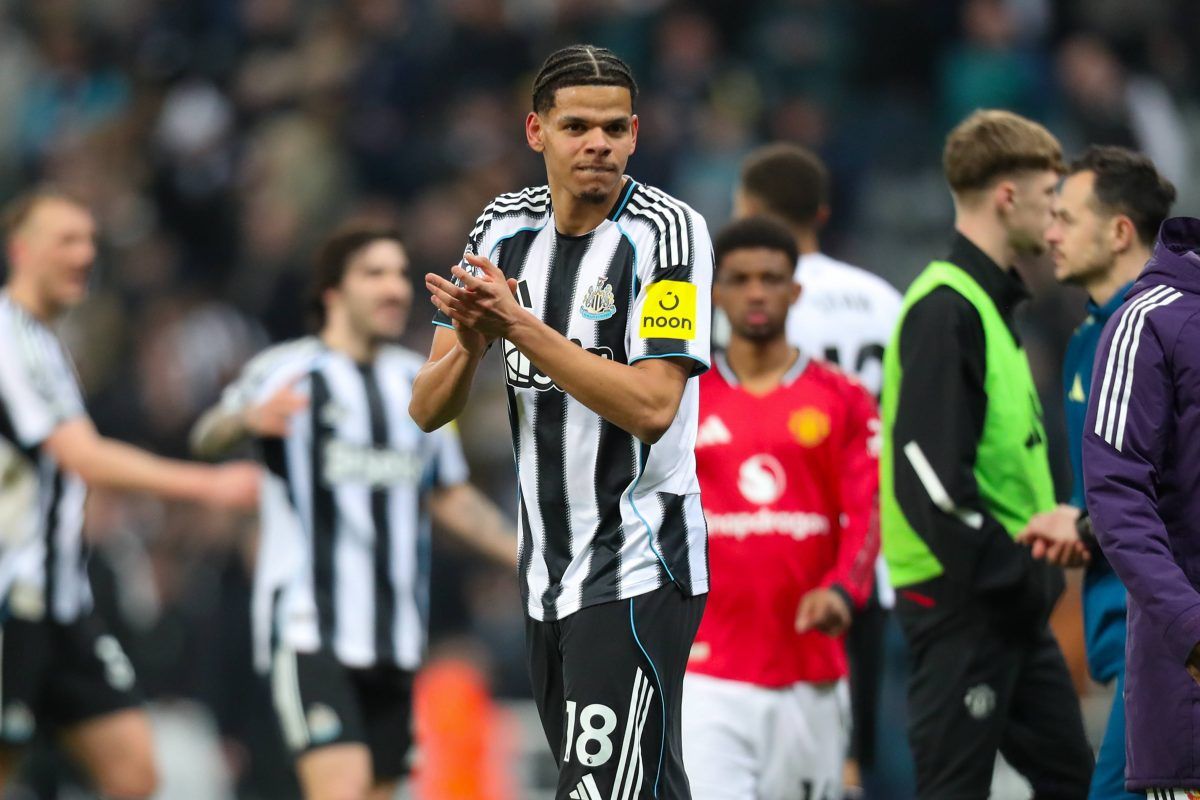 William Osula applauds the fans during the Newcastle United v Manchester United Premier League match at St. James Park