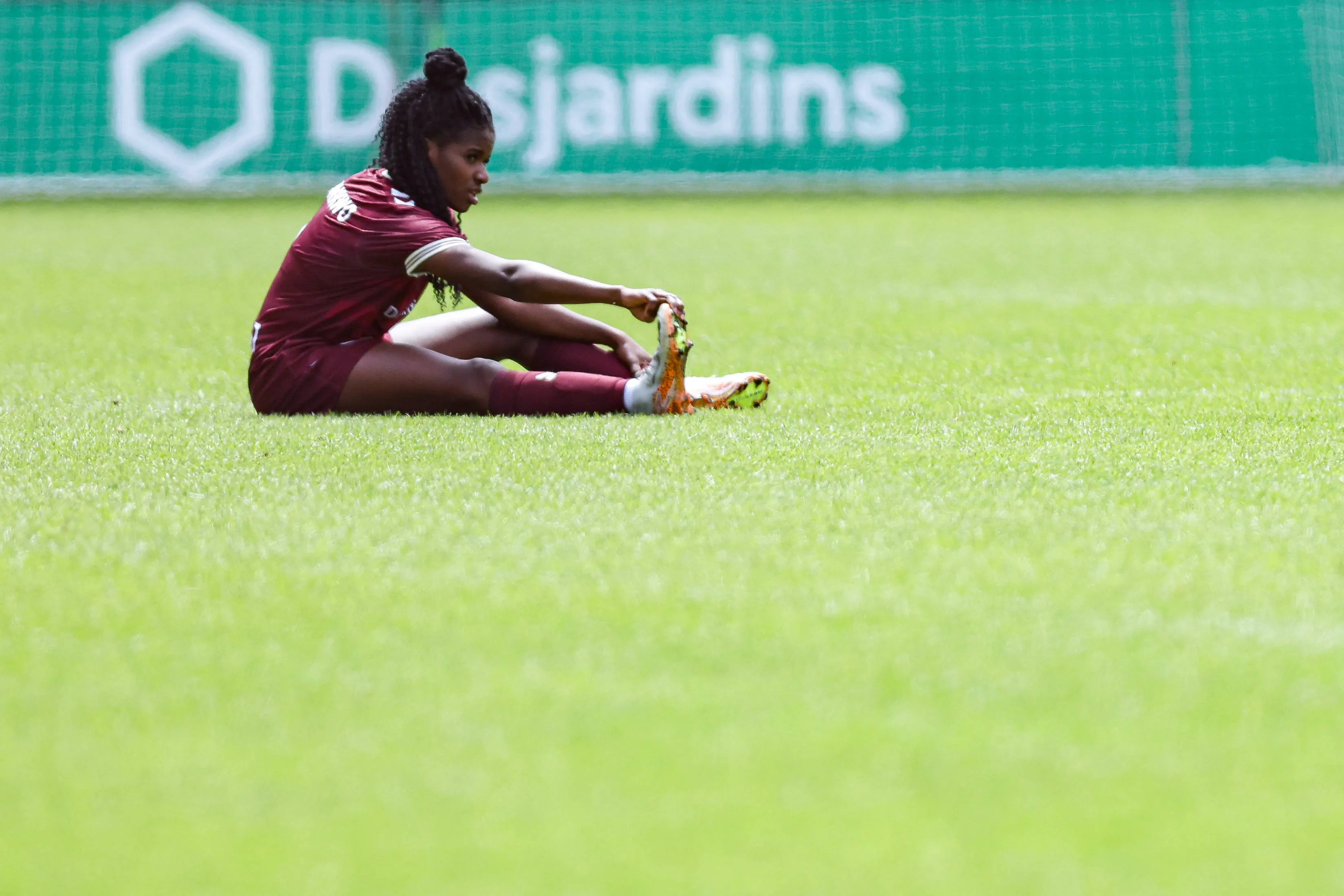 AFC Toronto v Halifax Tides Esther Okoronkwo sits on the ground following an injury