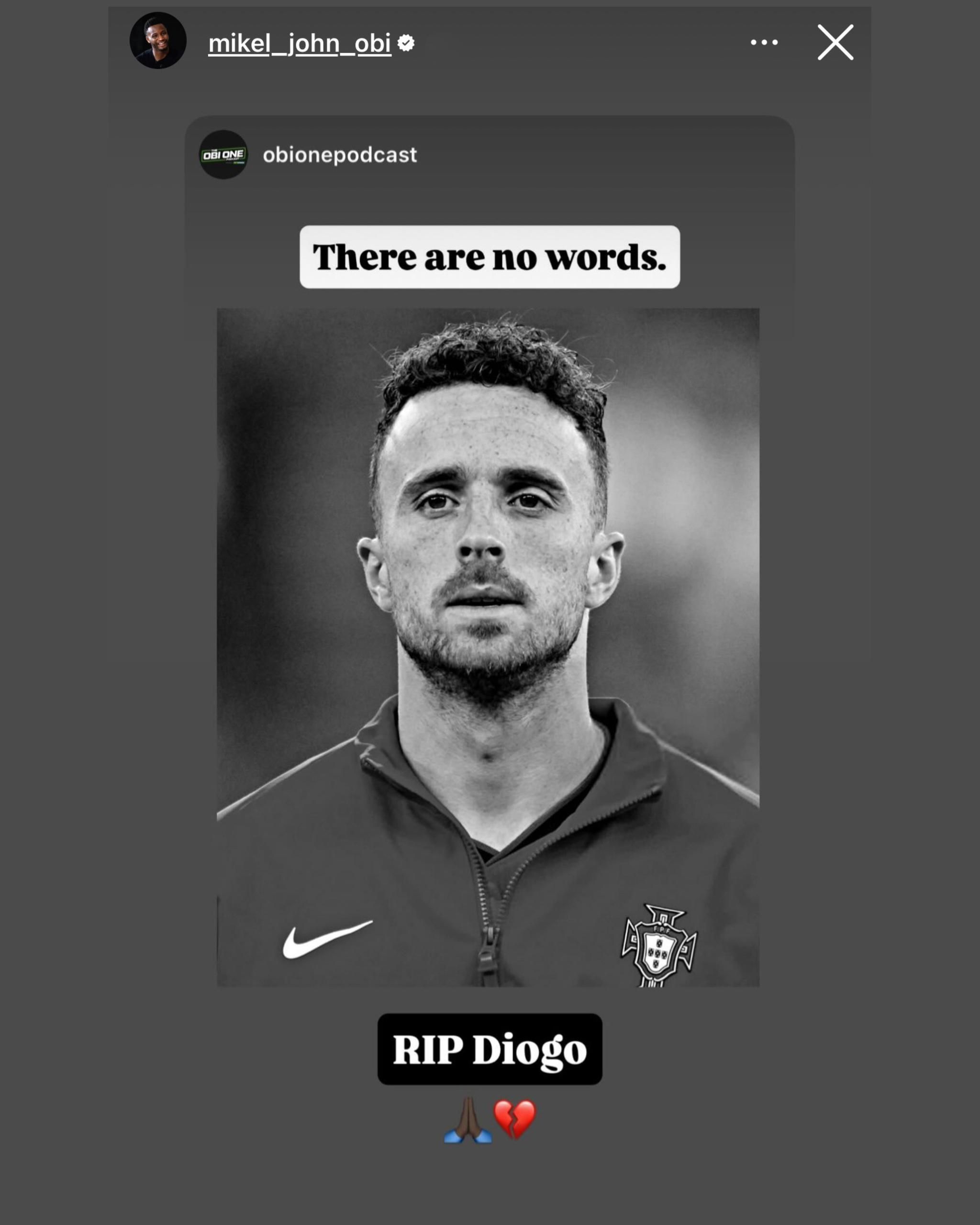 Mikel Obi reacts to Diogo Jota's death