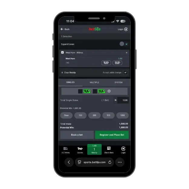 Bet9ja Bet Slip and 1X2 market