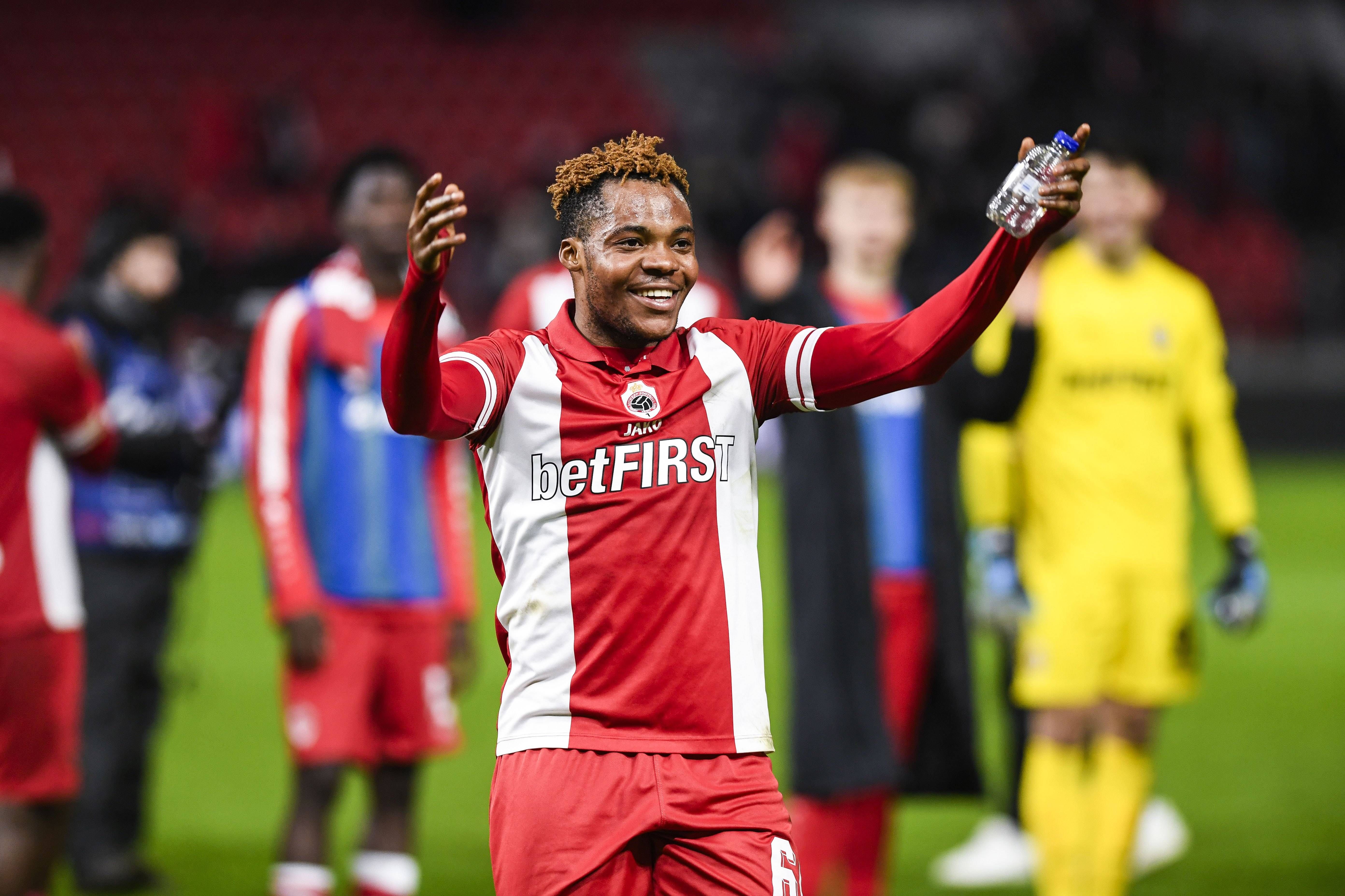 Udoh Victor forward of Antwerp FC celebrates during the Jupiler Pro League match against Royal Charleroi