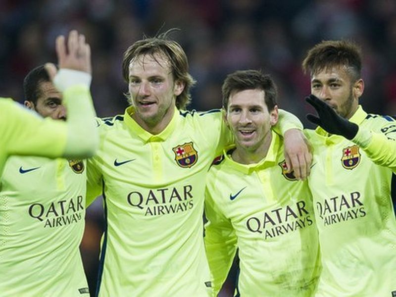 Barca Celebrates A Goal Against Bilbao