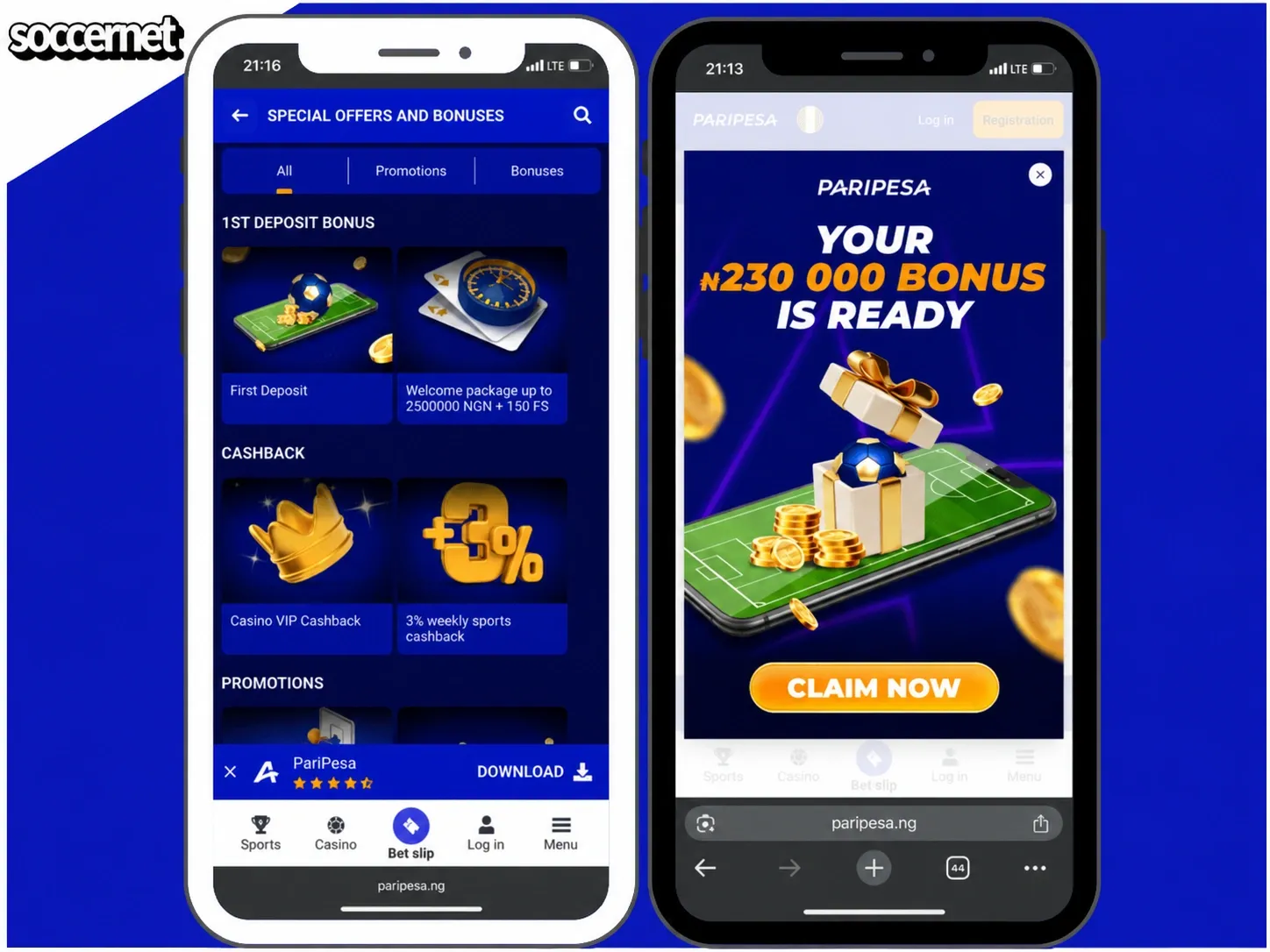 Paripesa review bonuses on two screens