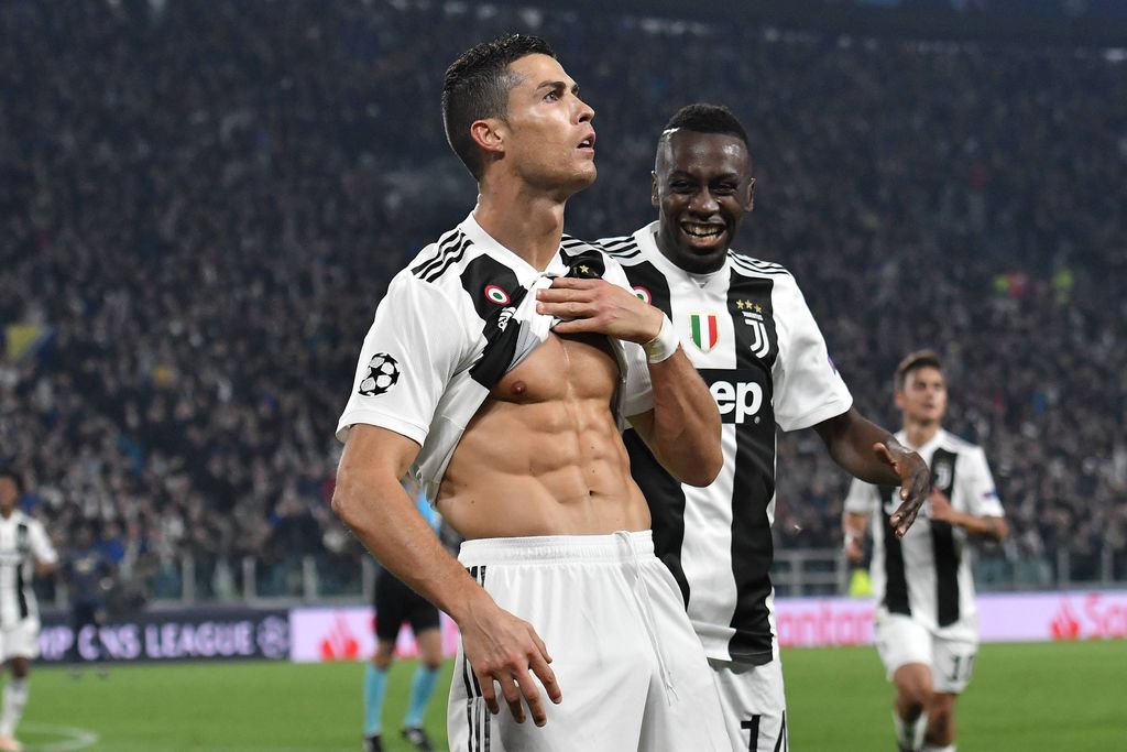 Cristiano Ronaldo of Juventus celebrates after scoring a goal during the Uefa Champions League 2018/2019 Group H football match between Juventus and Manchester United