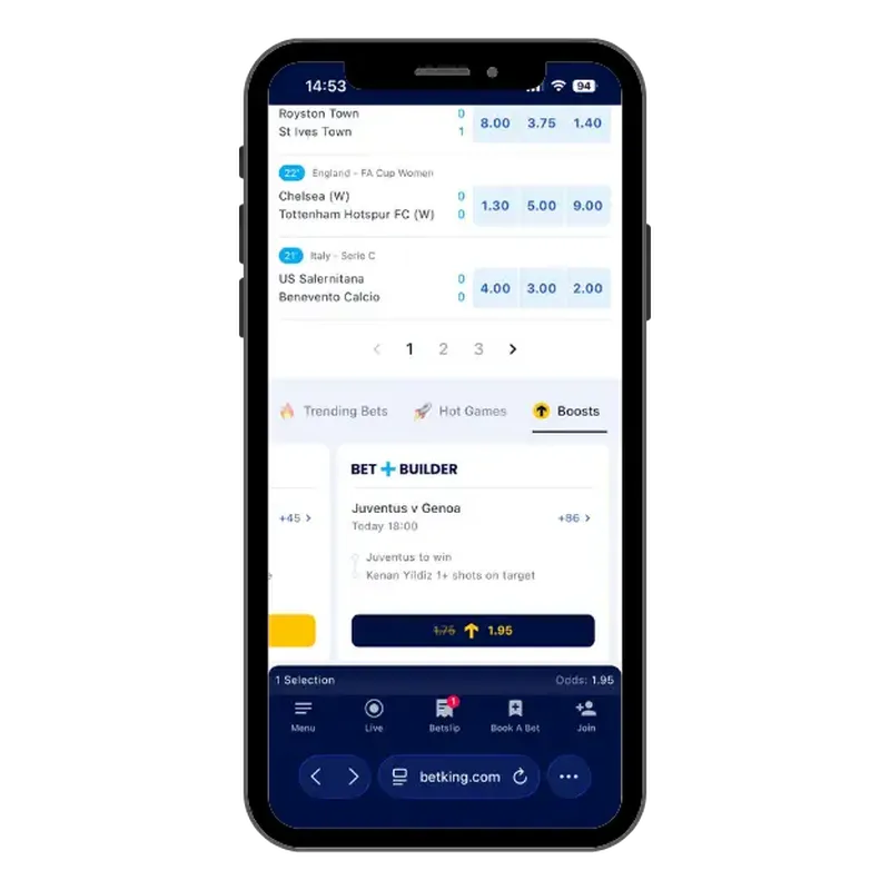Bet builder on BetKing with pre-set selections and odds for a same match bet