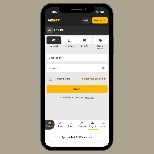 Melbet login page