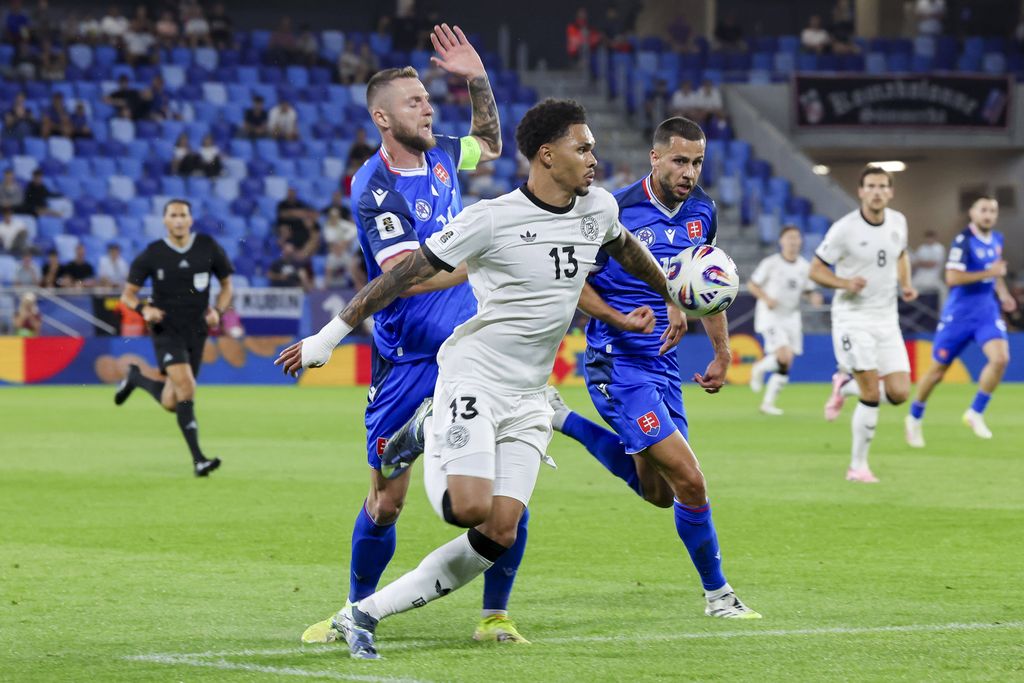 Milan Skriniar, Pharrel Nnamdi Collins and David Hancko during the FIFA World Cup Qualifier. Slovakia vs Germany. futbalovy Stadion am 04. September 2025 in Bratislav