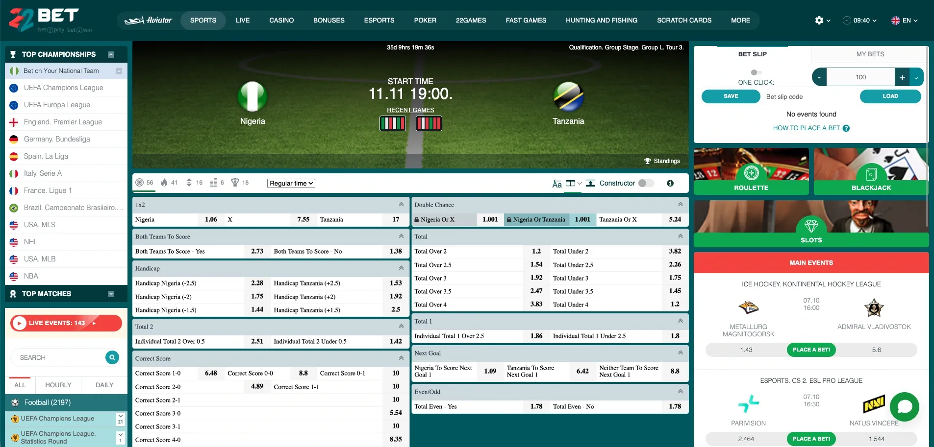 22bet football markets are deep, even for niche matches