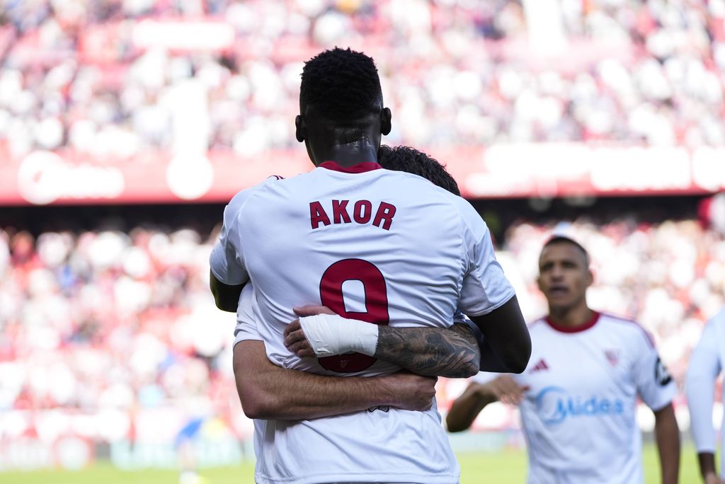 Akor Adams celebrates a goal during the Spanish league, LaLiga EA Sports, football match played between Sevilla FC and Real Oviedo