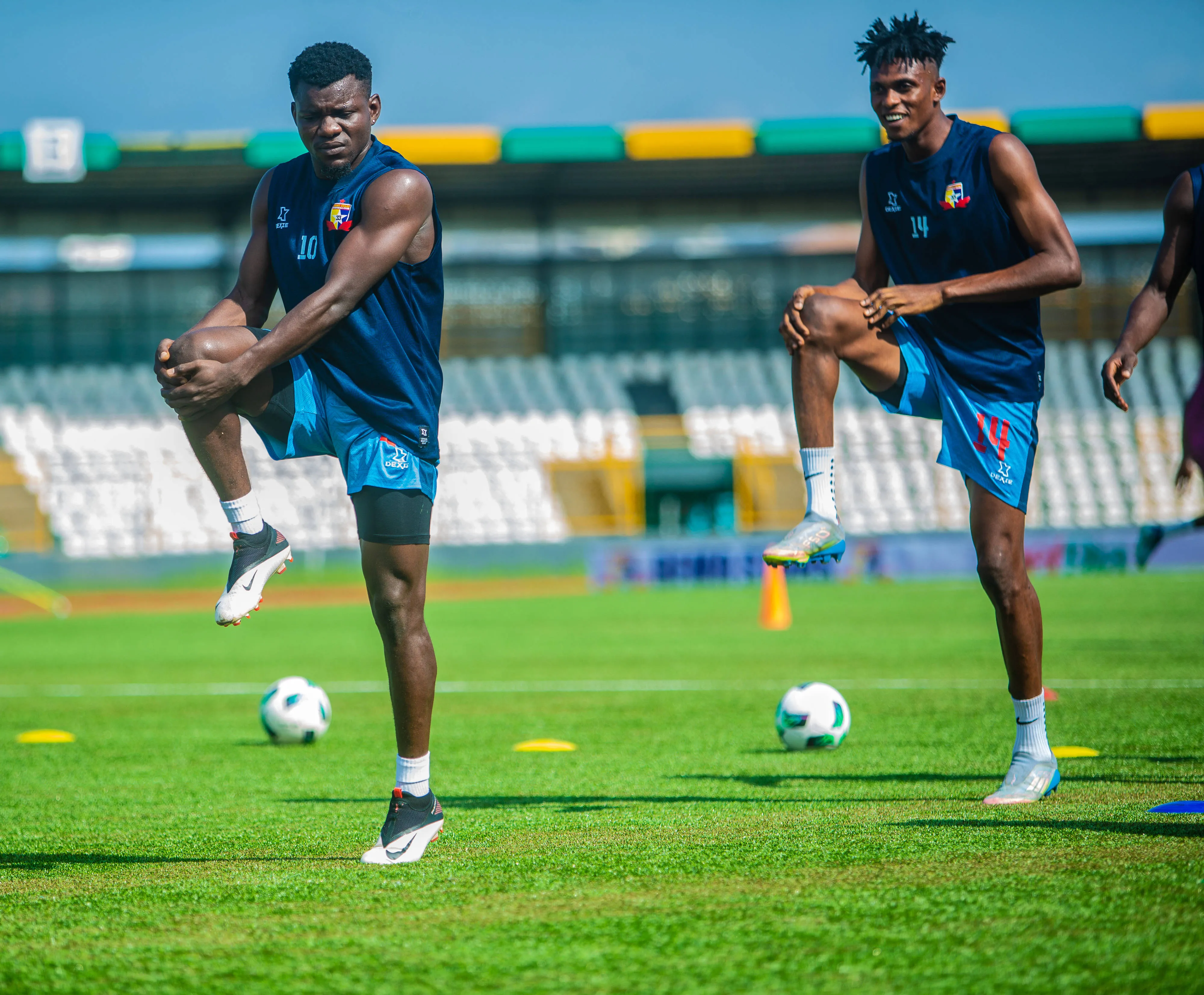 Alex Oyowah Remo Stars players during the warm-up session of the NPFL26 MD12 game between Remo Stars and El Kanemi Warriors at the MKO Abiola Stadium, Abeokuta, Ogun State.