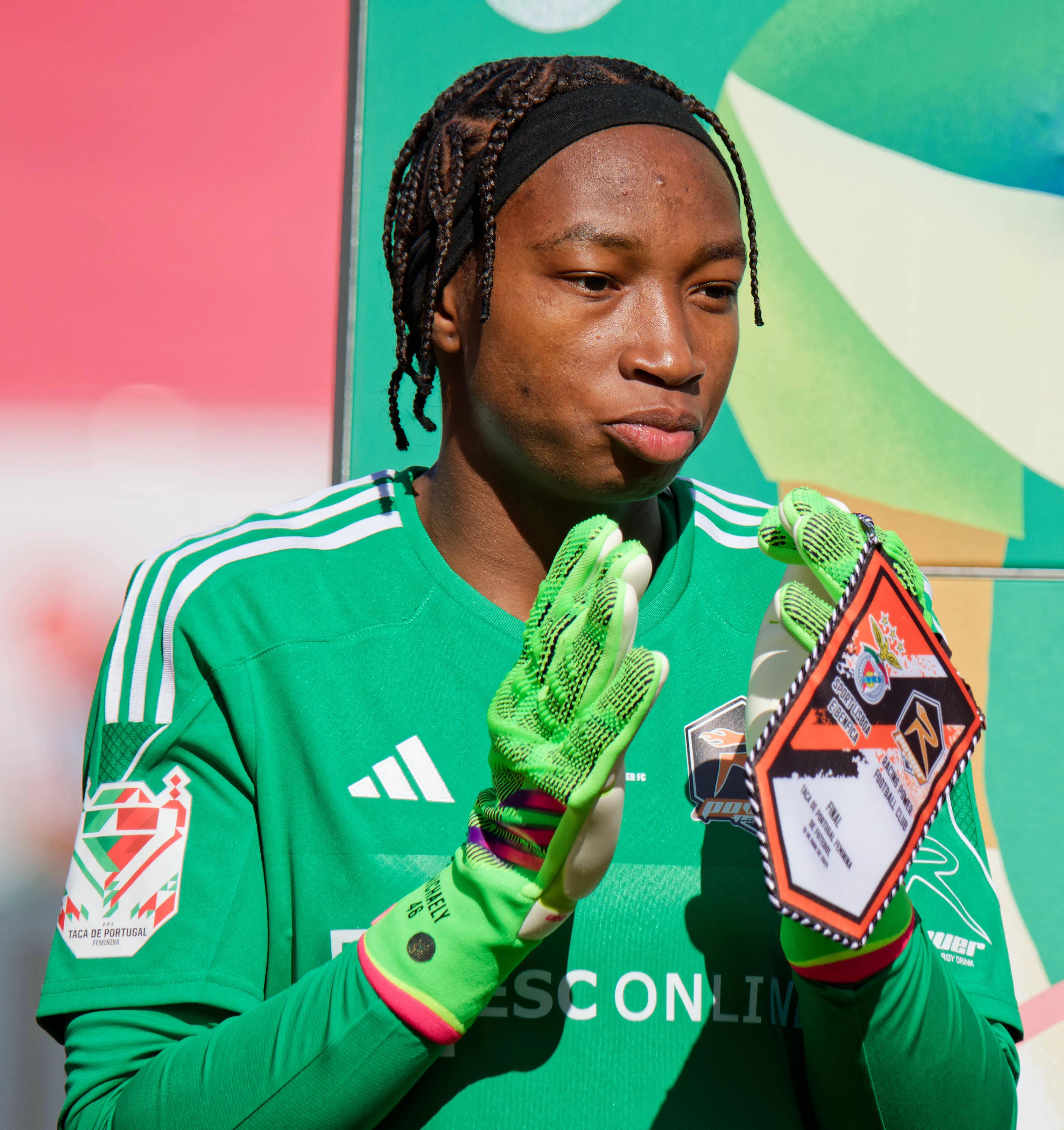 Michaely Bihina 46 Racing Power FC before the Taca de Portugal Final game between SL Benfica and Racing Power FC at Estadio Nacional do Jamor in Lisbon, Portugal.