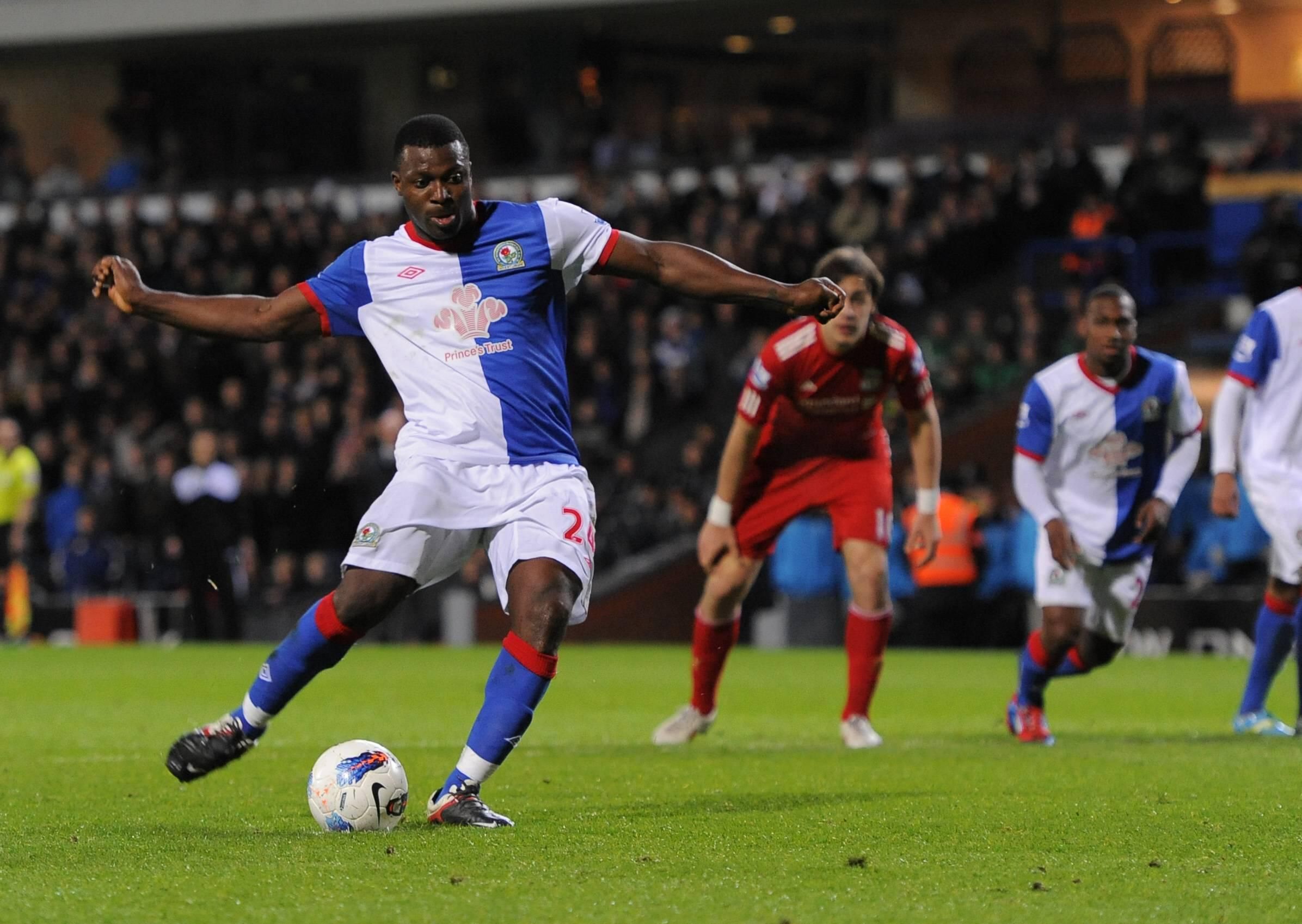 Yakubu Aiyegbeni of Blackburn Rovers scores a second goal.Barclays Premier League match between Blackburn Rovers v Liverpool 