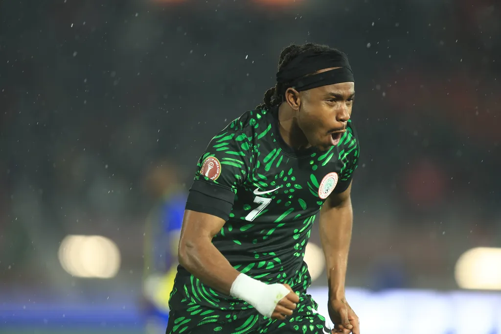 Ademola Lookman celebrates after scoring in the Nigeria vs Tanzania
