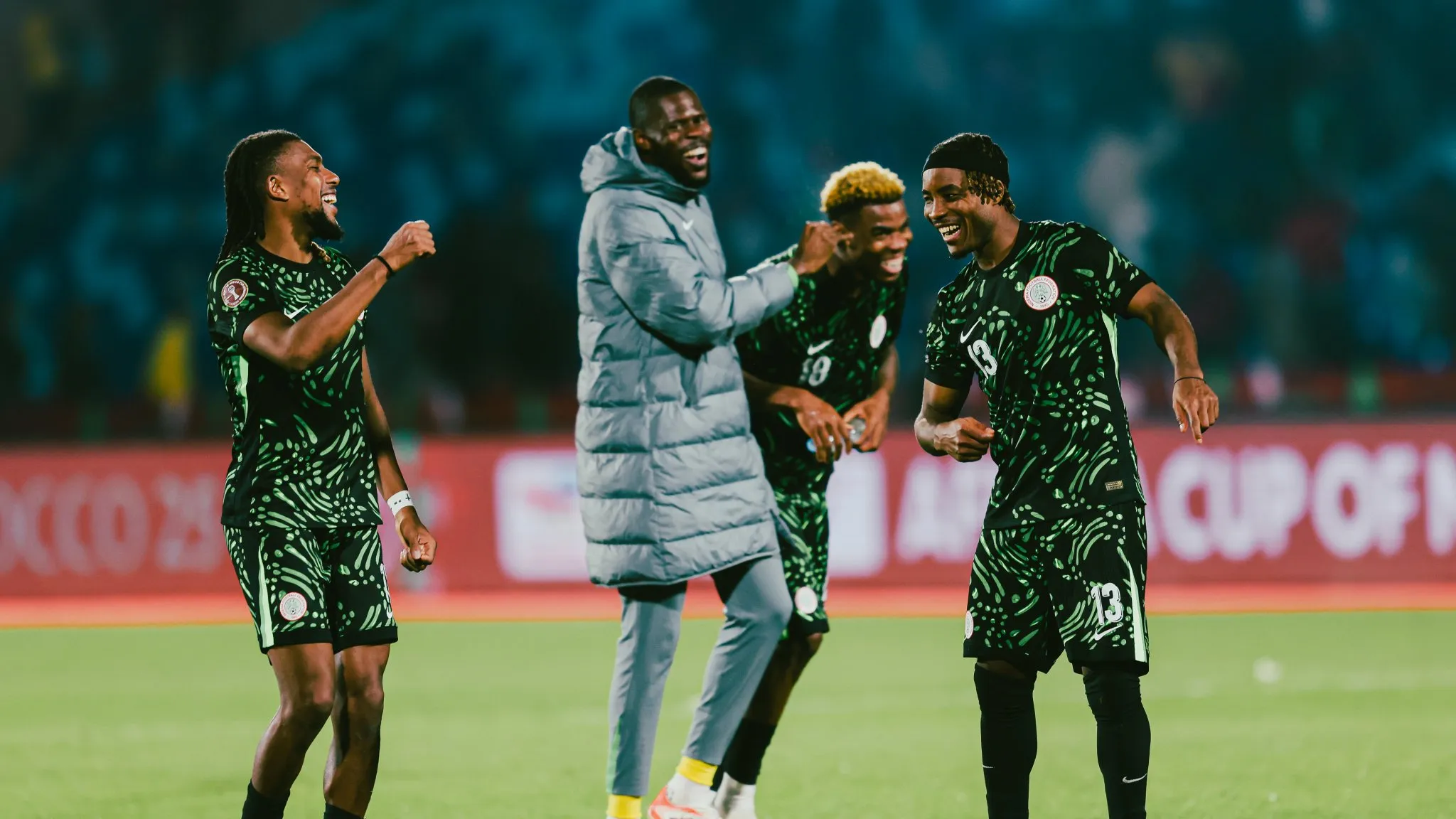 Super Eagles stars Alex Iwobi, Francis Uzoho, Raphael Onyedika and Bruno Onyemaechi