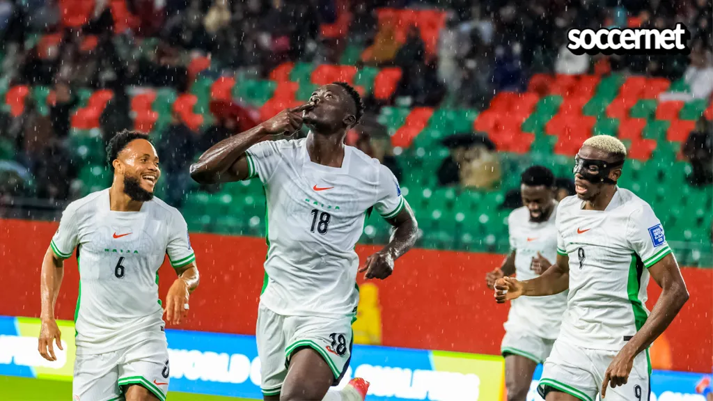 Akor Adam, Victor Osimhen and Chidera Ejuke during Nigeria vs Gabon