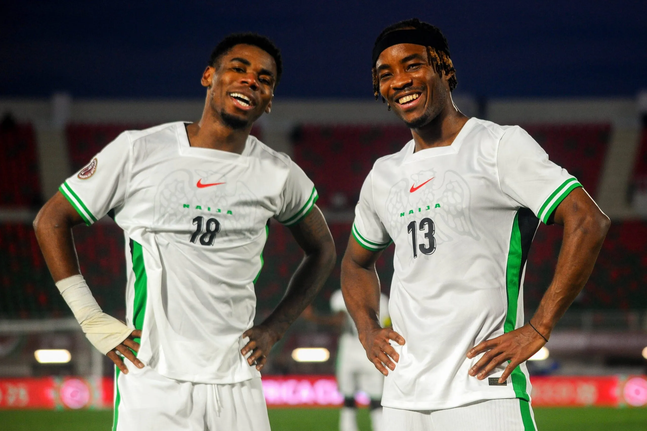 Raphael Onyedika and Bruno Onyemaechi of Nigeria during the AFCON match between Uganda and Nigeria