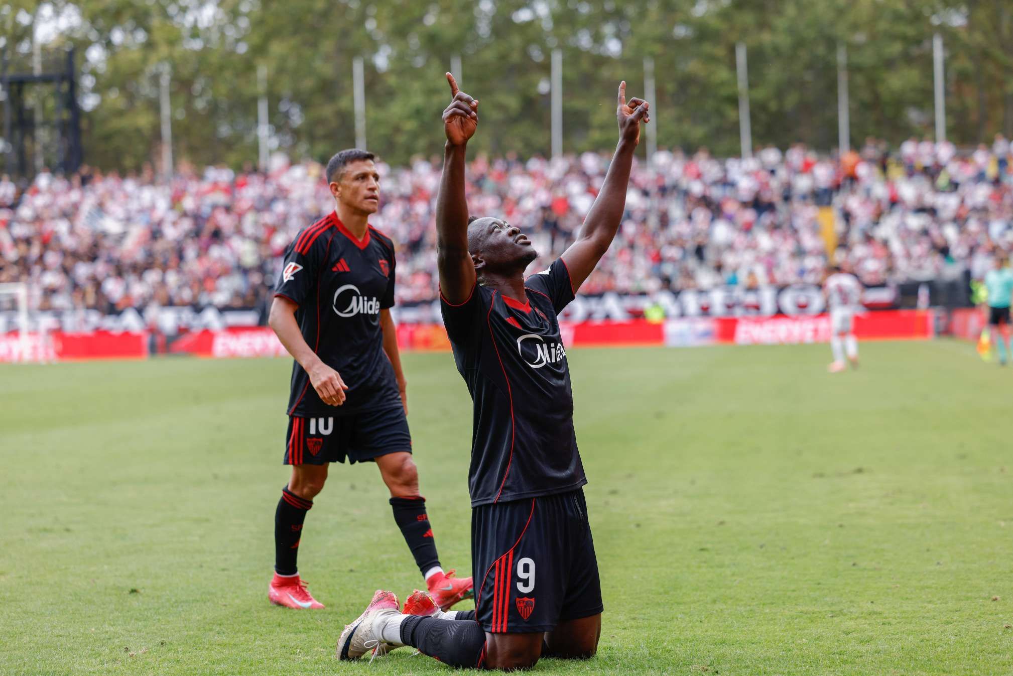 Akor Adams and Sevilla teammate celebrating goal 
