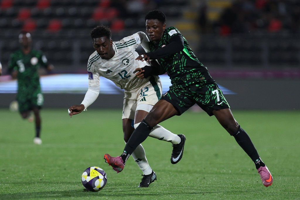 Sani Sulaiman in action for the Flying Eagles of Nigeria against Saudi Arabia