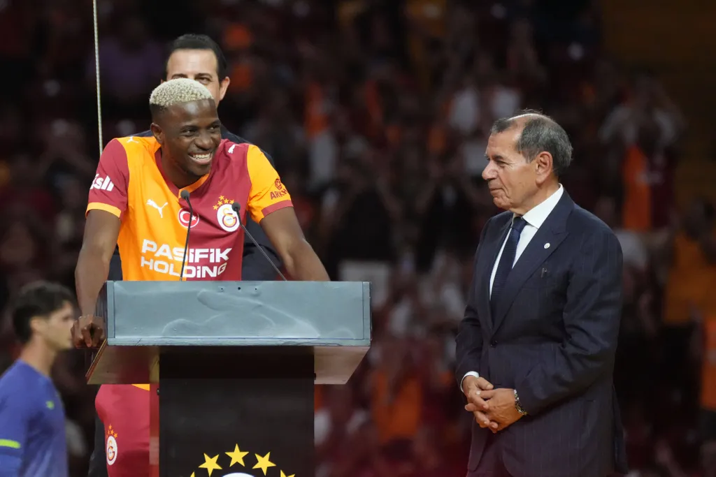 Galatasaray President Dursun Ozbek and Victor Osimhen