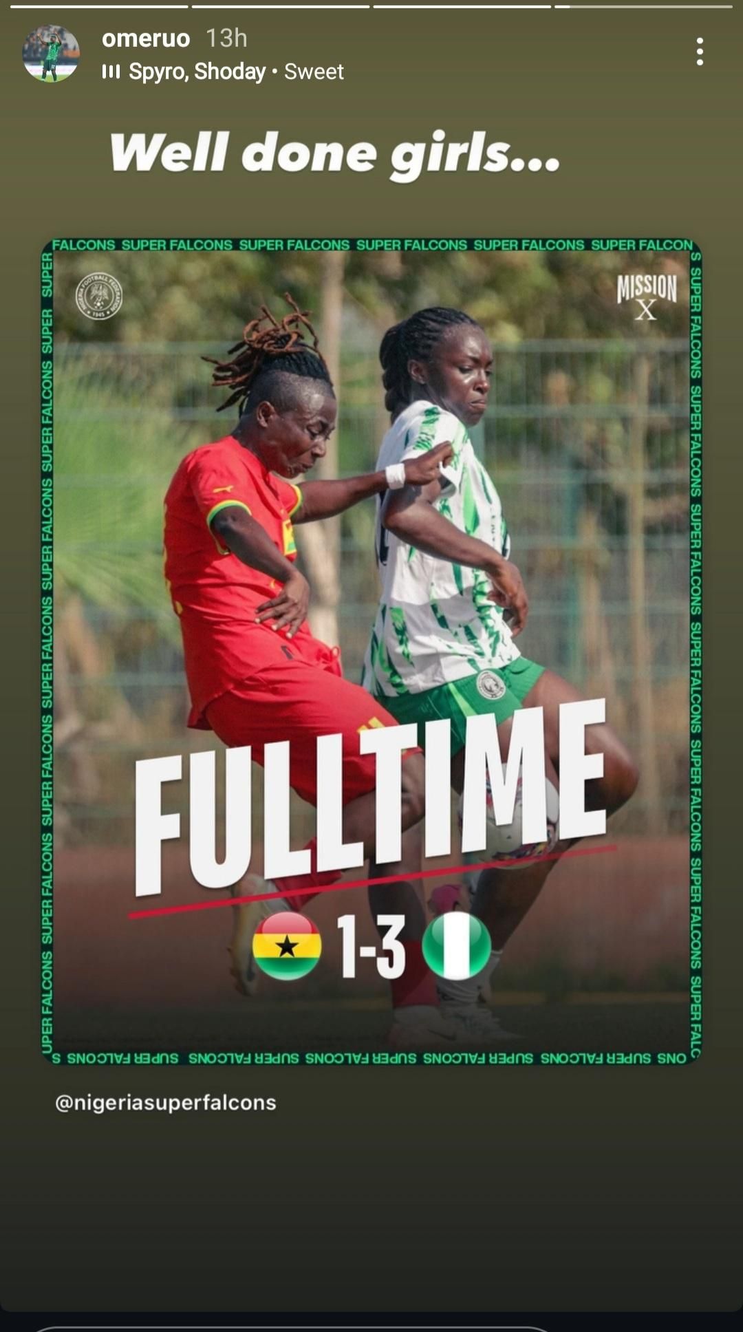 Kenneth Omeruo congratulates Super Falcons