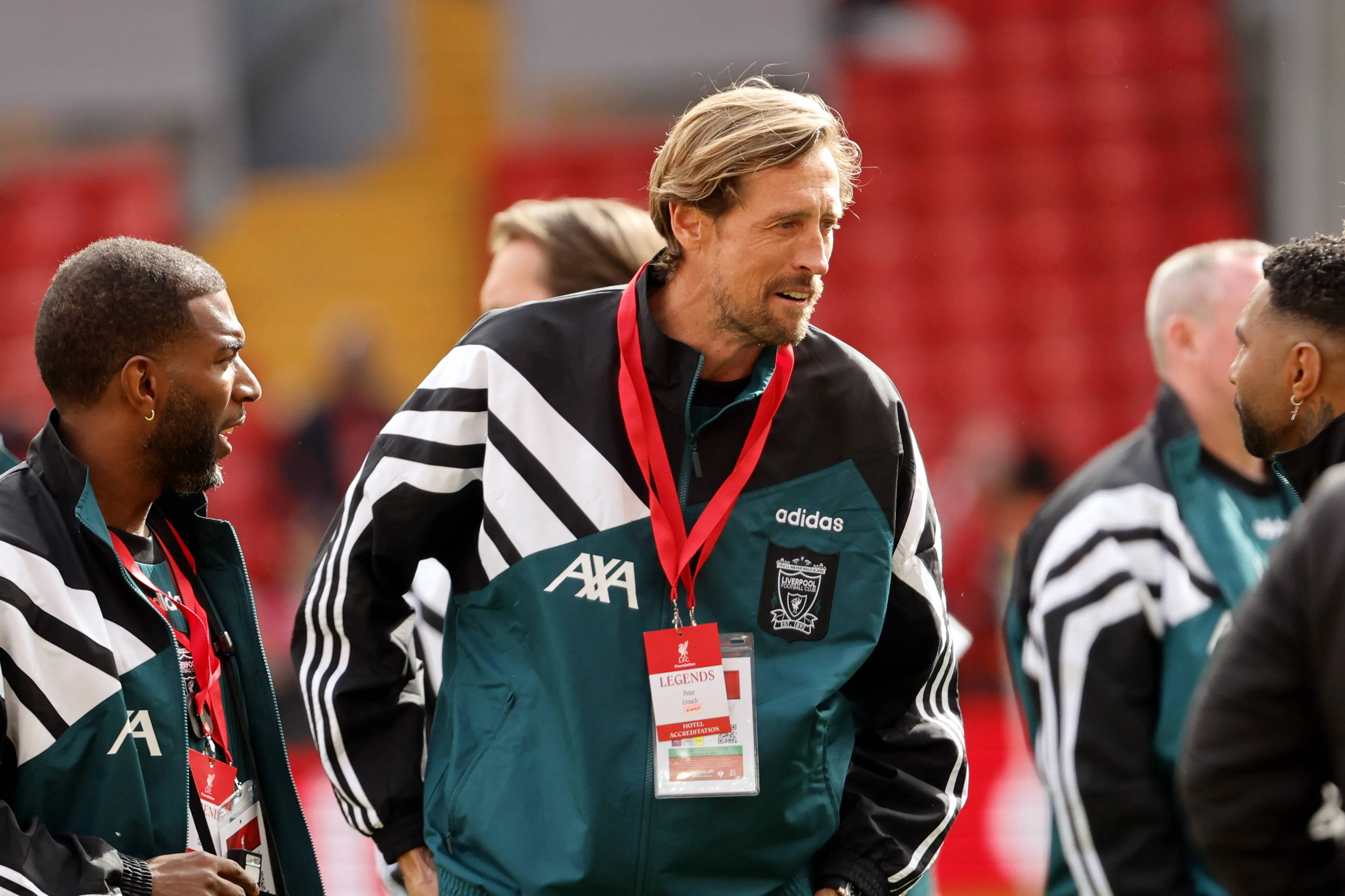 Legends Charity Football, Liverpool versus Borussia Dortmund Liverpool and England legend Peter Crouch on the Anfield pitch again before today s Legends match 