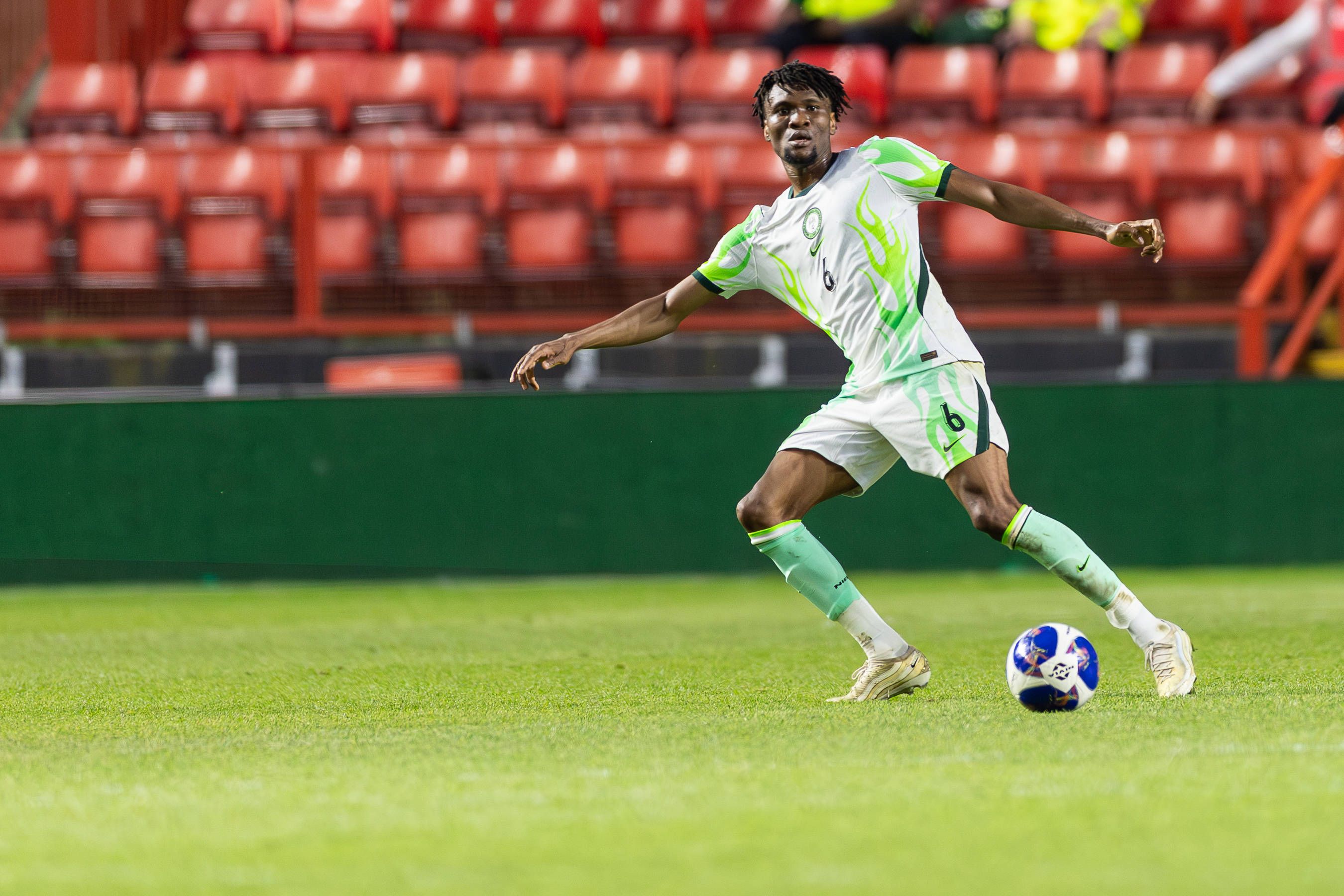 Nigeria defender Chibuike Nwaiwu 6 during the Unity Cup London 2026 match between Nigeria and Zimbabwe at The Valley, London, UK on 26 May 2026. 