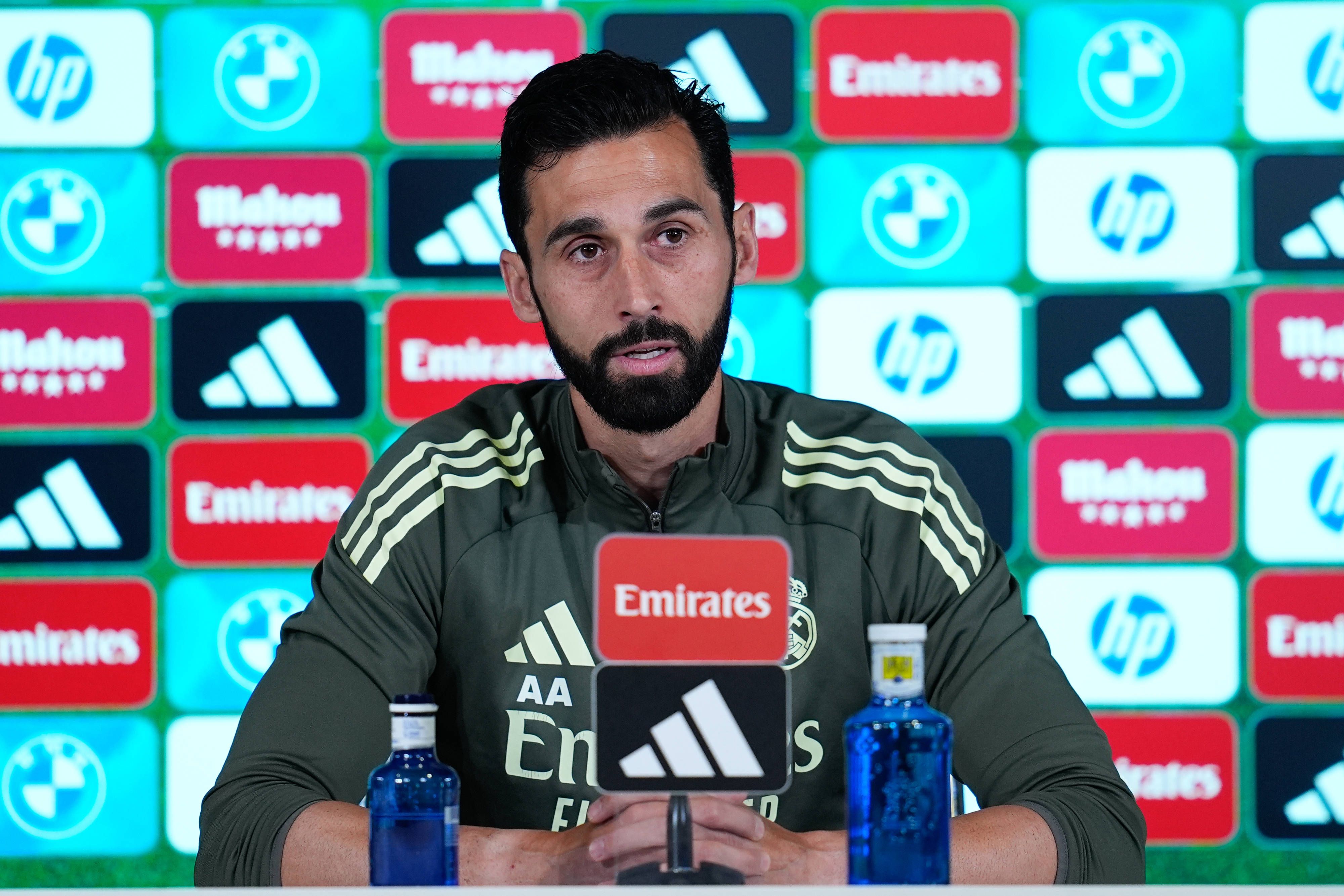 Alvaro Arbeloa, head coach of Real Madrid, attends his press conference, PK, Pressekonferenz during the training day of Real Madrid ahead the Spanish League, LaLiga EA Sports, football match against Athletic Club de Bilbao at Ciudad Deportiva Real Madrid on May 22, 2026, in Madrid, Spain.