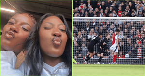“My angel,” says Ayra Starr to Tems as she watches Arsenal fall to West Ham and poses with Saka