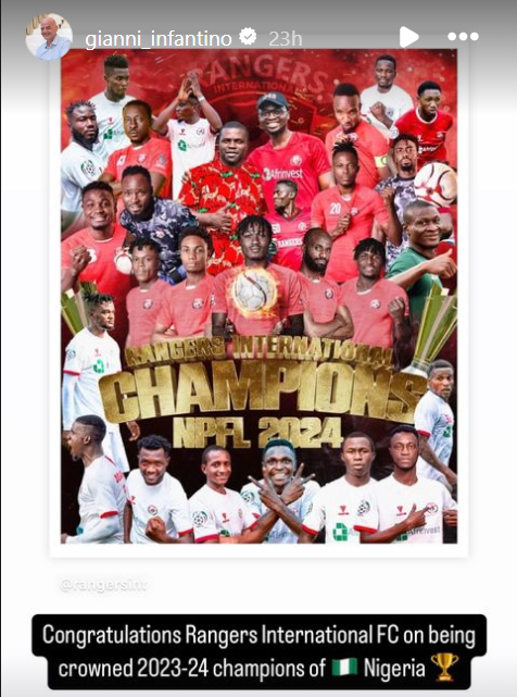 Gianni Infantino congratulates Rangers FC