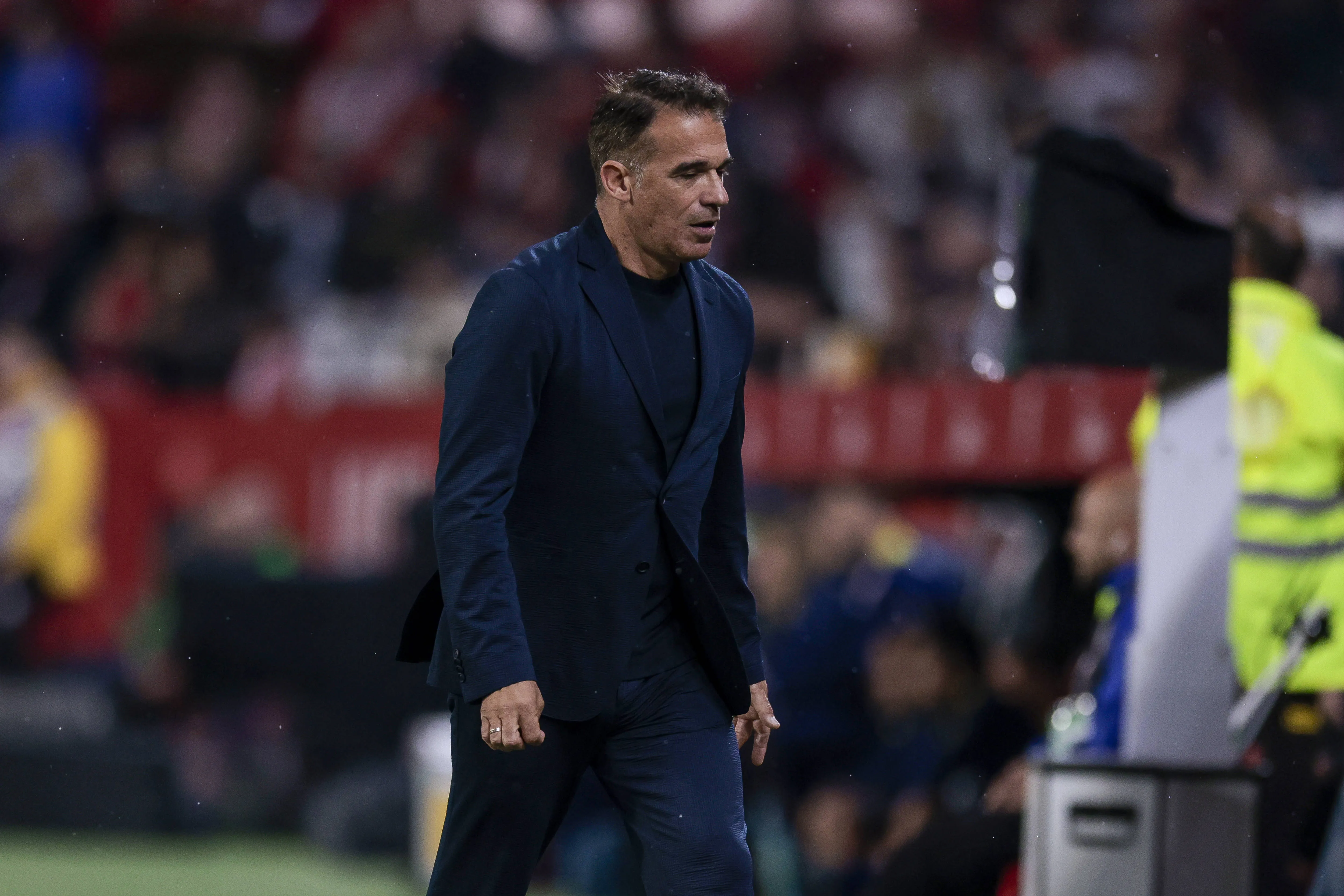 Luis Garcia Plaza, head coach of Sevilla FC, gives instructions