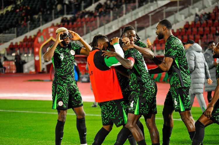 Victor Osimhen, Wilfred Ndidi, Calvin Bassey and Semi Ajayi, Nigeria celebrate goal during the Africa Cup of Nations AFCON match between Nigeria and Tunisia