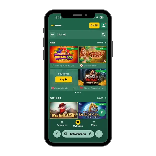 BetWinner casino on mobile with popular slots and new games.