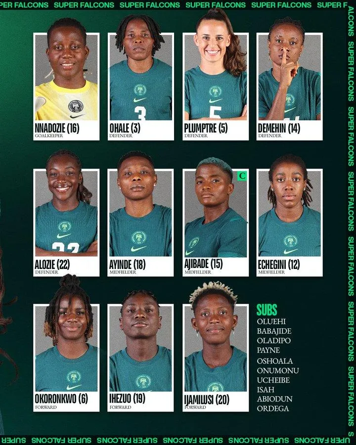 Super Falcons lineup against Zambia for WAFCON 2024