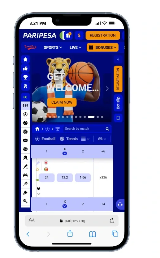 One of the best betting sites in Nigeria, PariPesa mobile interface.