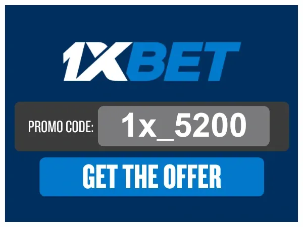 1xBet promo code for registration promotional banner.