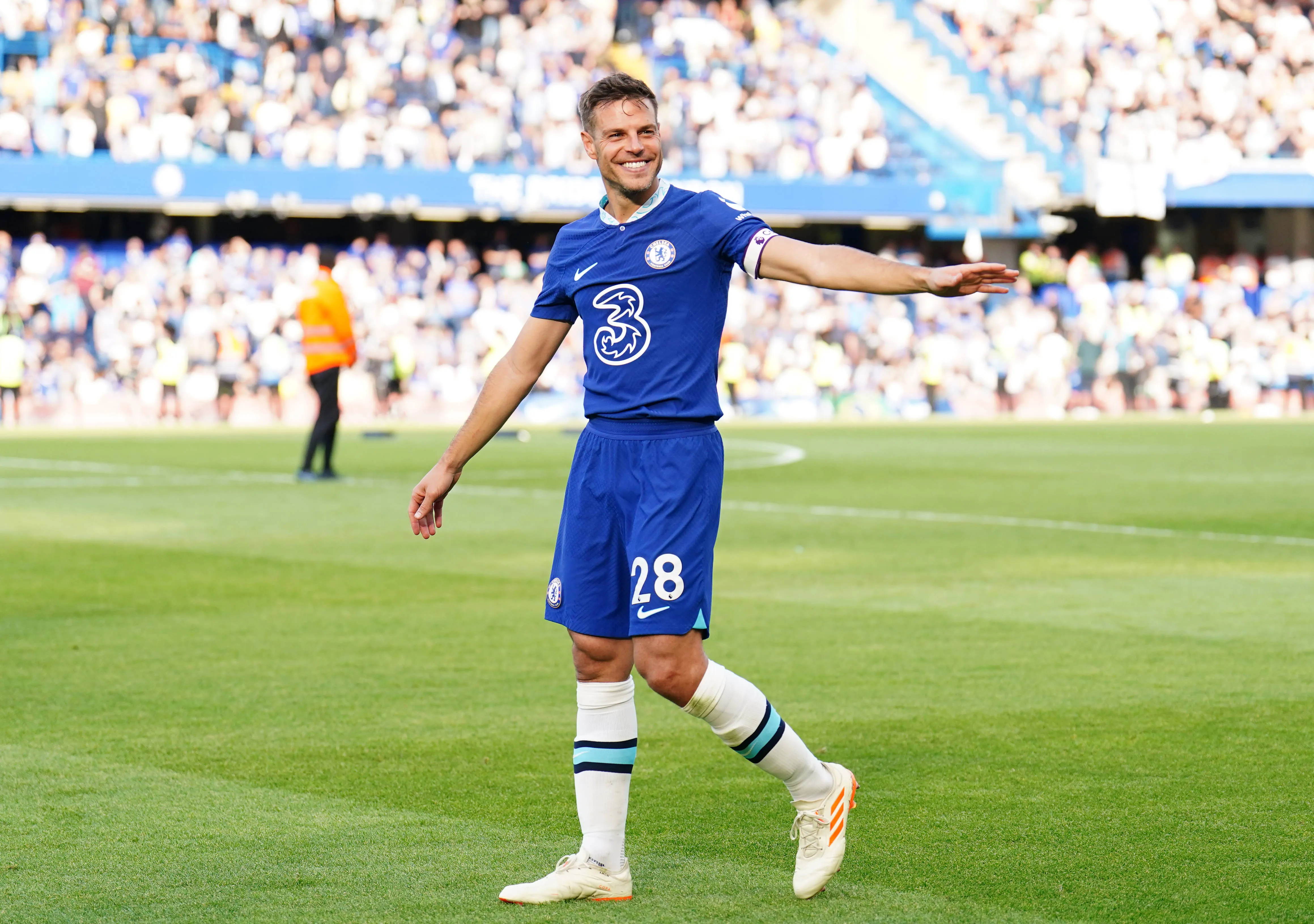 Chelsea's Cesar Azpilicueta applauds fans after the Premier League match at Stamford Bridge, London. Picture date: Sunday May 28, 2023.  