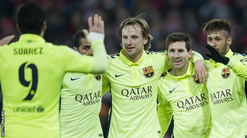 Barca Celebrates A Goal Against Bilbao