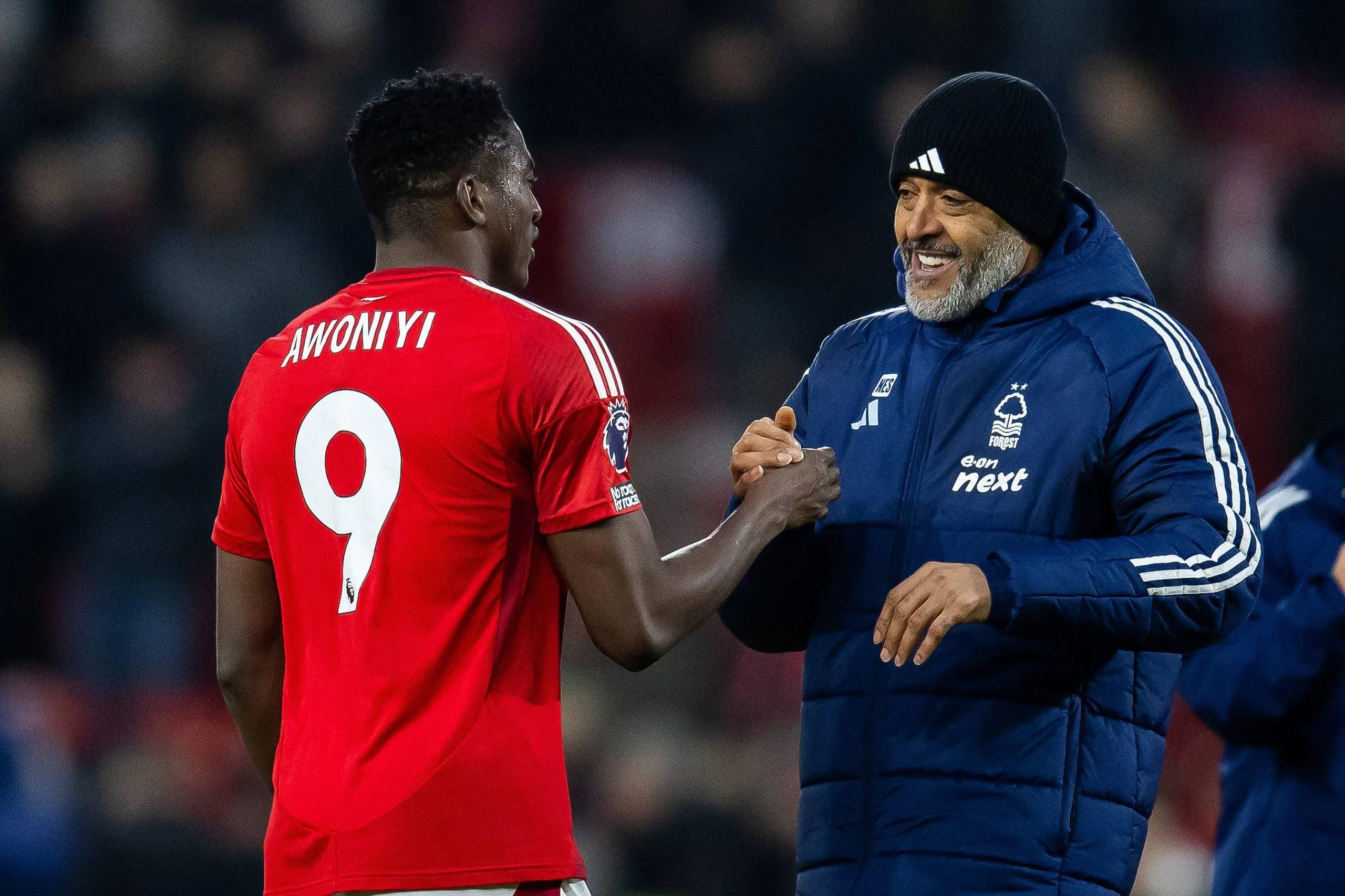 Taiwo Awoniyi and Nuno Espirito Santo (photo credit: Imago)