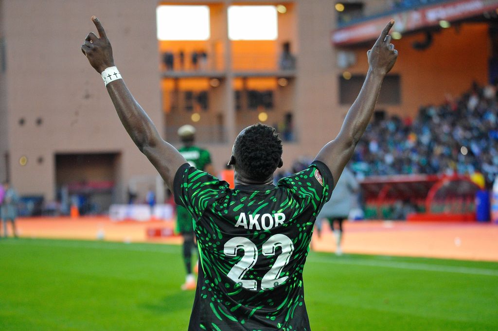 Akor Adams celebrates his goal during the AFCON match between Algeria and Nigeria