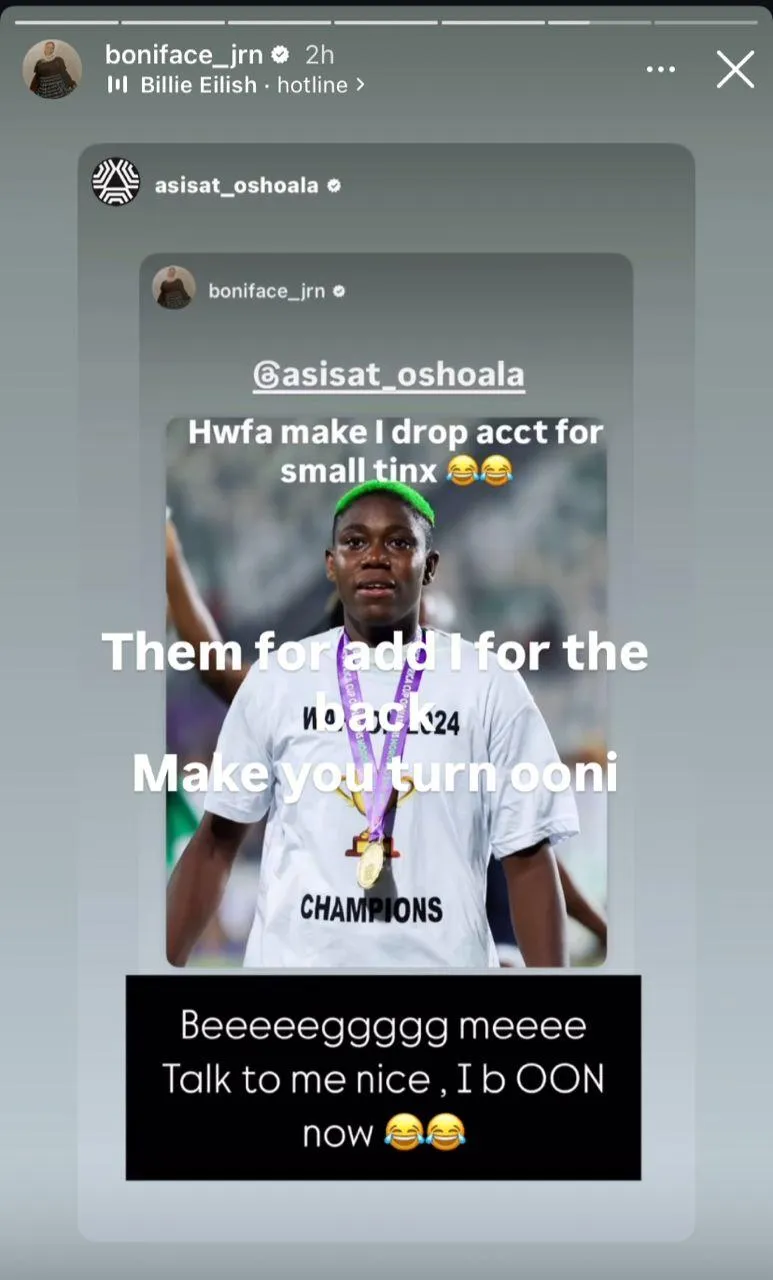 Asisat Oshoala replied Victor Boniface