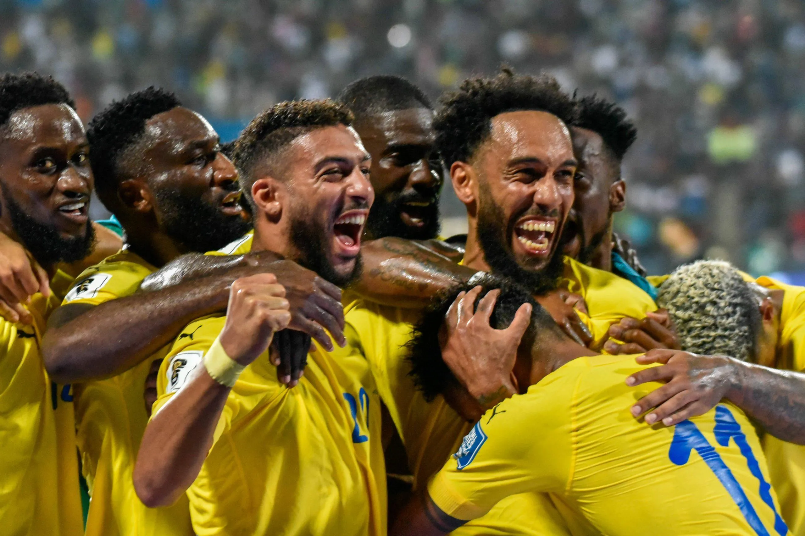Gabon celebrate victory, Pierre-Emerick Aubameyang during the 2026 FIFA World Cup Qualifier match between Gabon and Gambia
