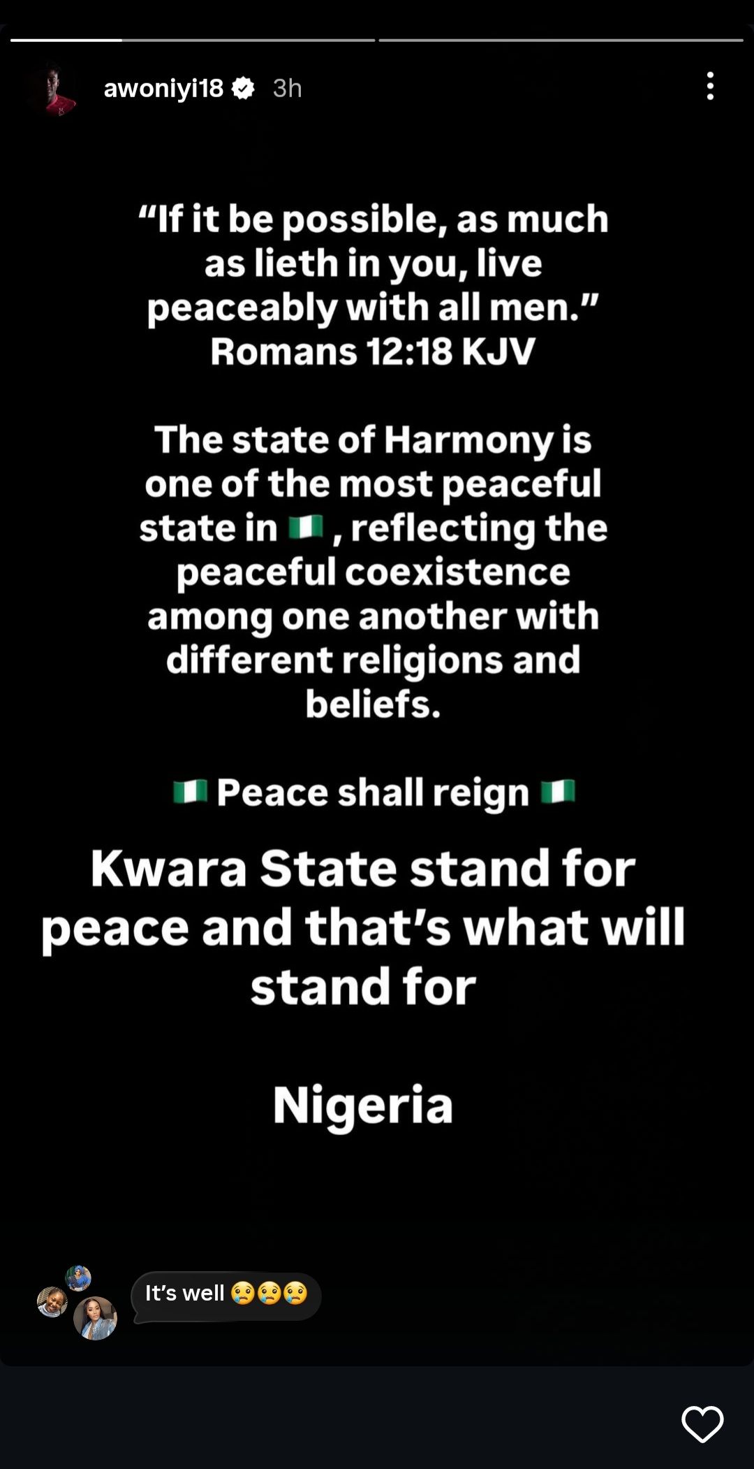 Taiwo Awoniyi's comments on Kwara State Terrorist attacks