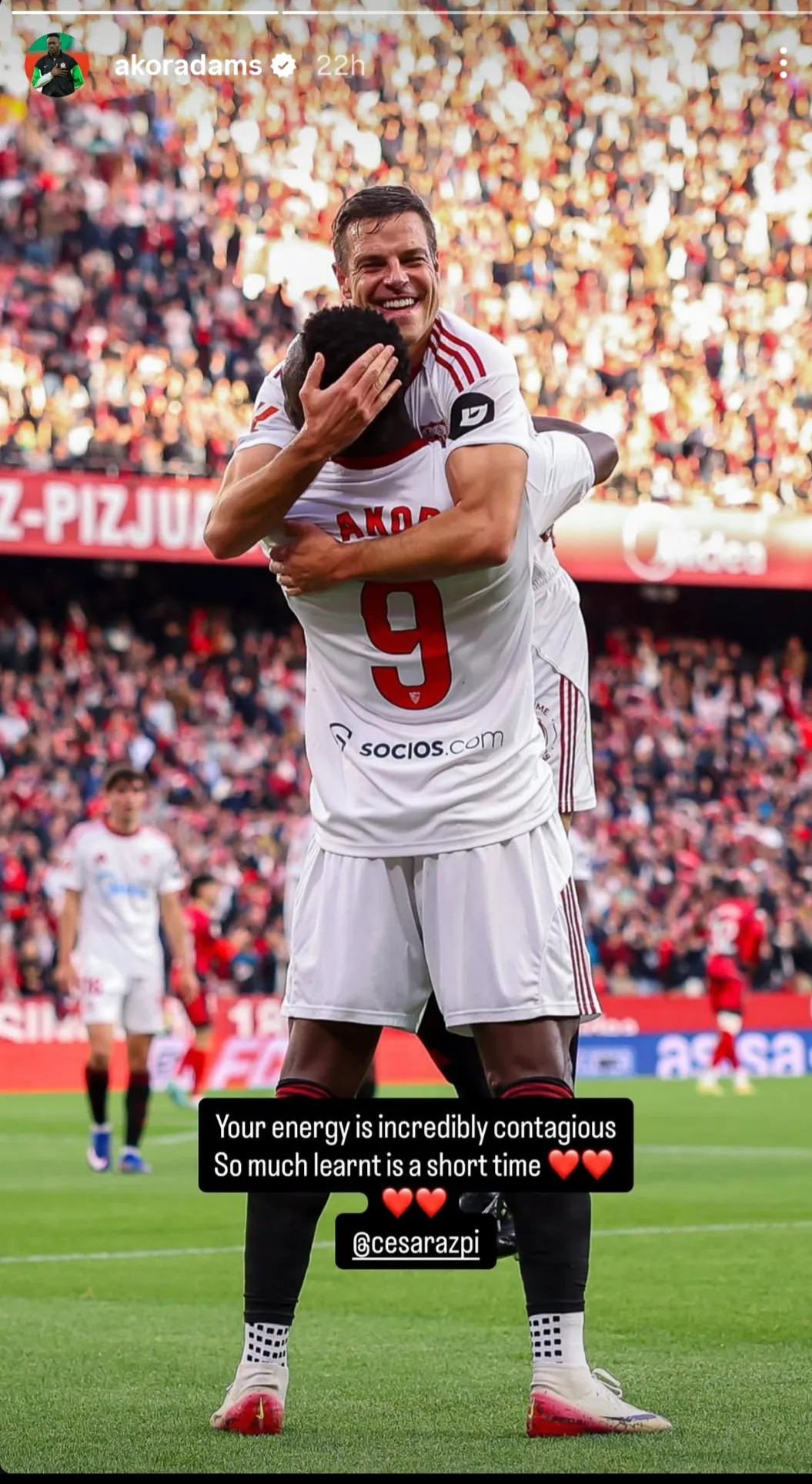 Akor Adams' message to Cesar Azpilicueta 