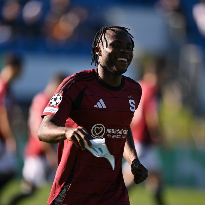 Emmanuel Uchenna on his Sparta Prague debut vs Malmo FF. Photo Credit X