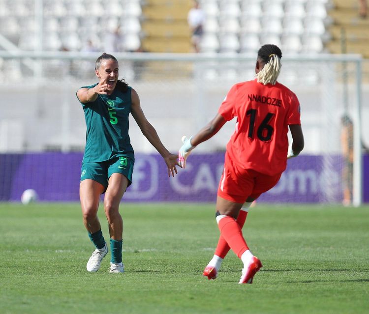 Super Falcons stars Ashleigh Plumptre and goalkeeper Chiamaka Nnadozie