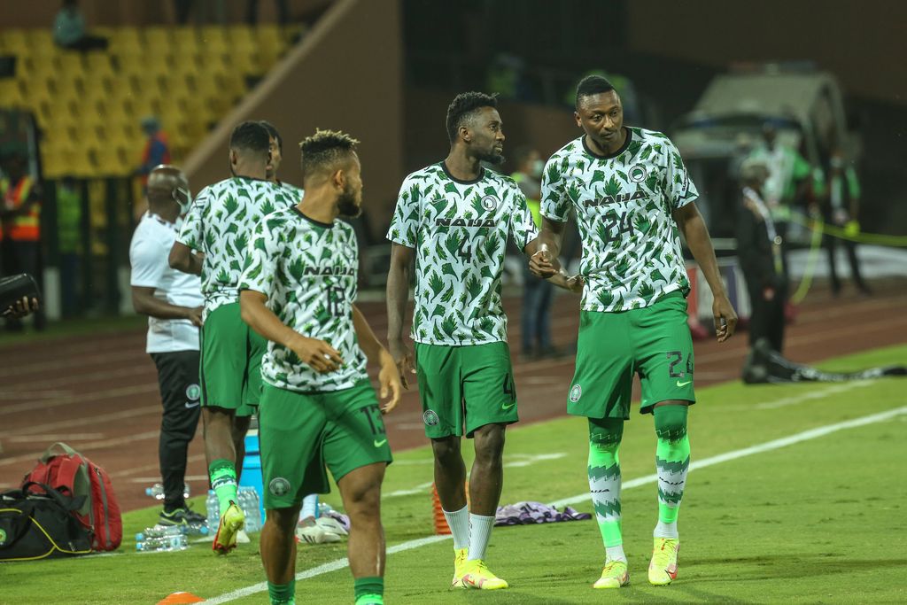 CHIDERA EJUKE, Wilfred Ndidi and UMAR SADIQ of Nigeria during the 2021 AFCON match between Guinea Bissau and Nigeria