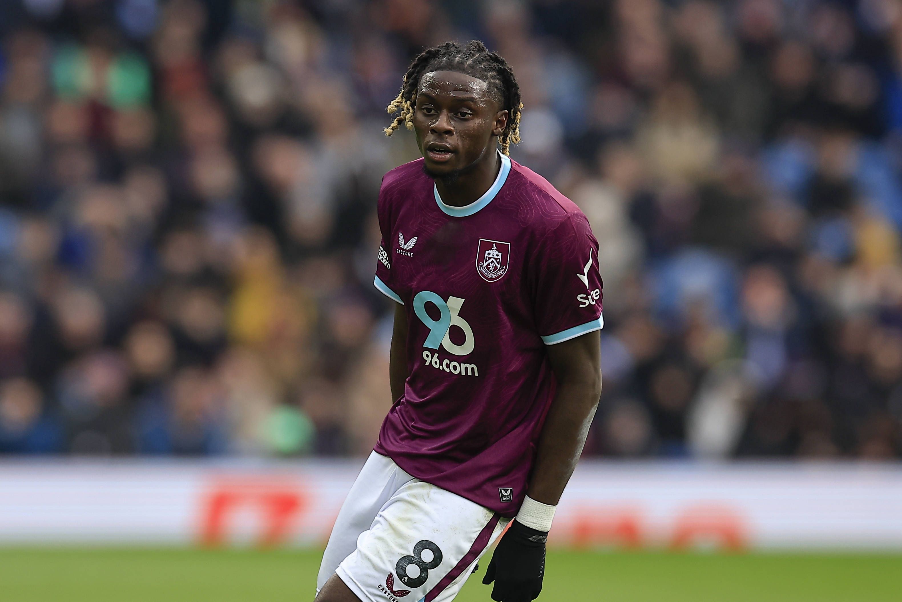 Lesley Ugochukwu 8 of Burnley during the Premier League match between Burnley and Chelsea at Turf Moor, Burnley, England on 22 November 2025.
