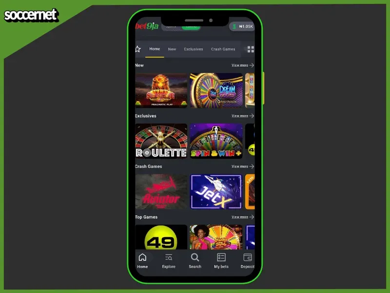 Bet9ja app review of the casino section with all the features.