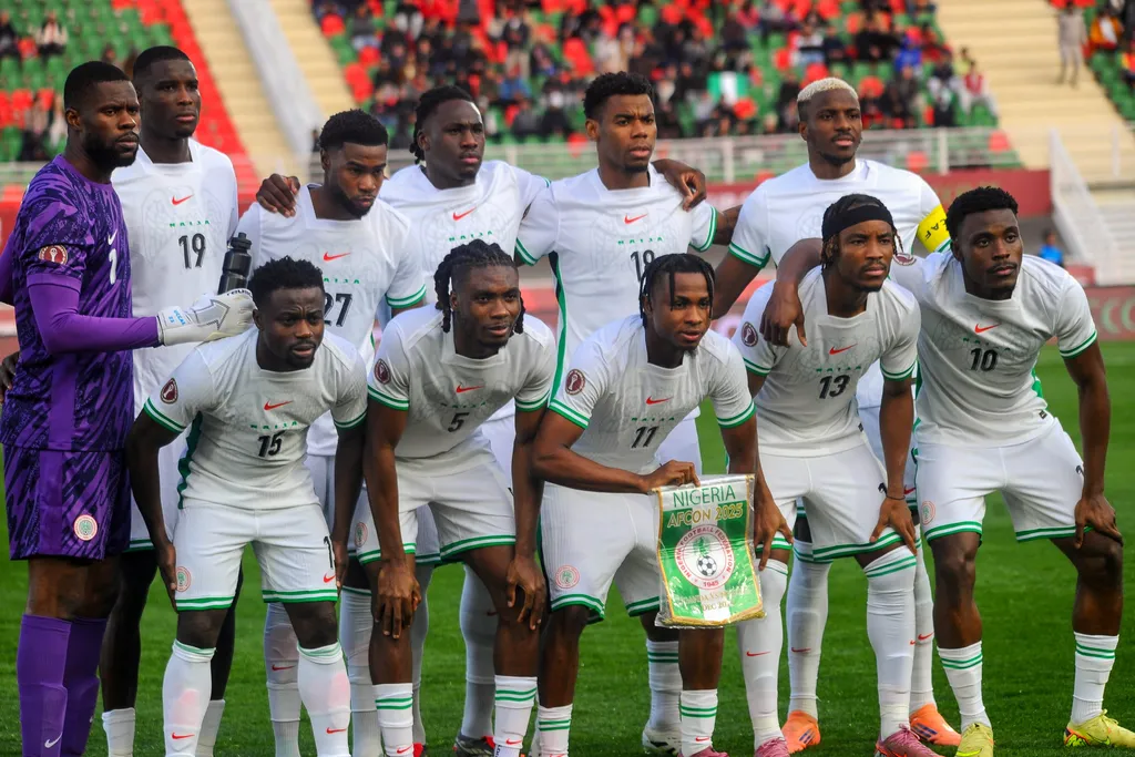 Francis Uzoho, Paul Onuachu, Ryan Alebiosu, Calvin Bassey, Raphael Onyedika, Victor Osimhen, Moses Simon, Igoh Ogbu, Samuel Chukwueze, Bruno Onyemaechi during the Africa Cup of Nations AFCON match between Uganda and the Super Eagles of Nigeria