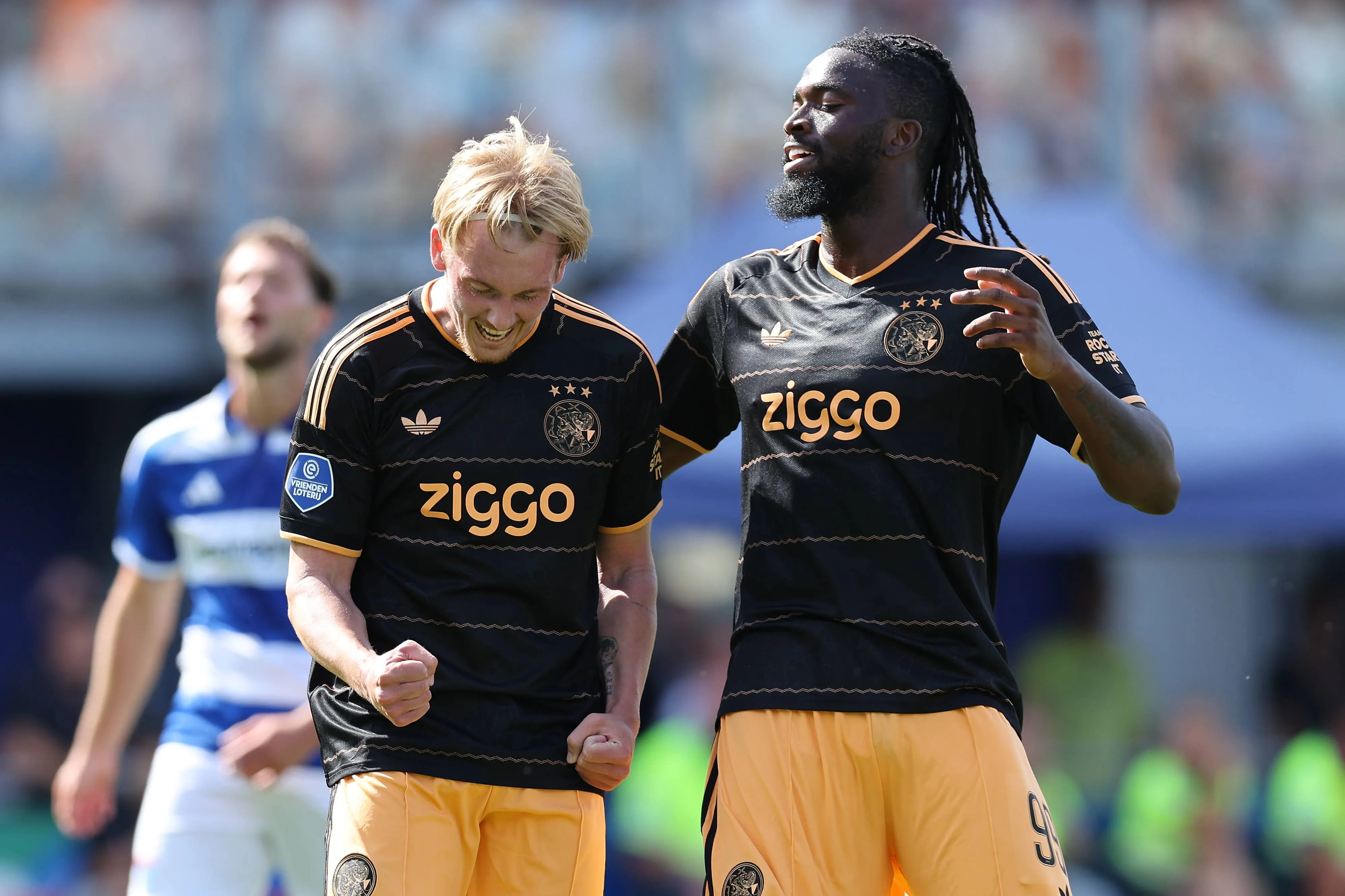 AFC Ajax Amsterdam midfielder Julian Brandt celebrates the goal with Tolu Arokodare